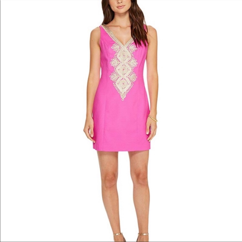 Lilly Pulitzer Junie Hot Pink & Gold Shift Dress